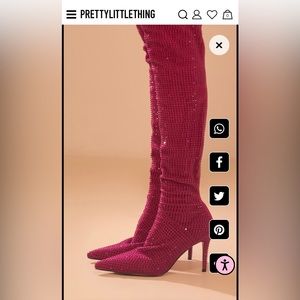 Pretty Little Thing Pink Point Toe Diamante Over The Knee Boots